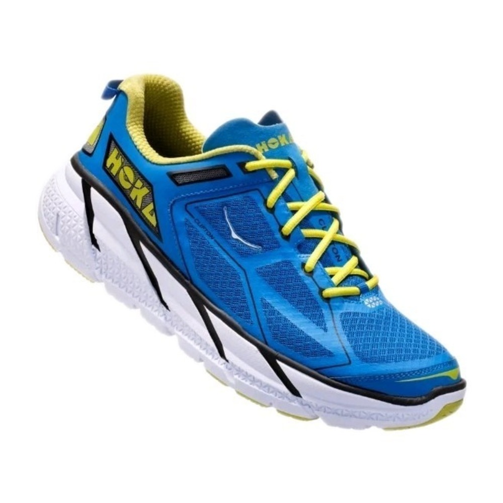 Hoka One Clifton 4 Mens 11 Running Shoes Blue Lime Green Breathable Lightweight